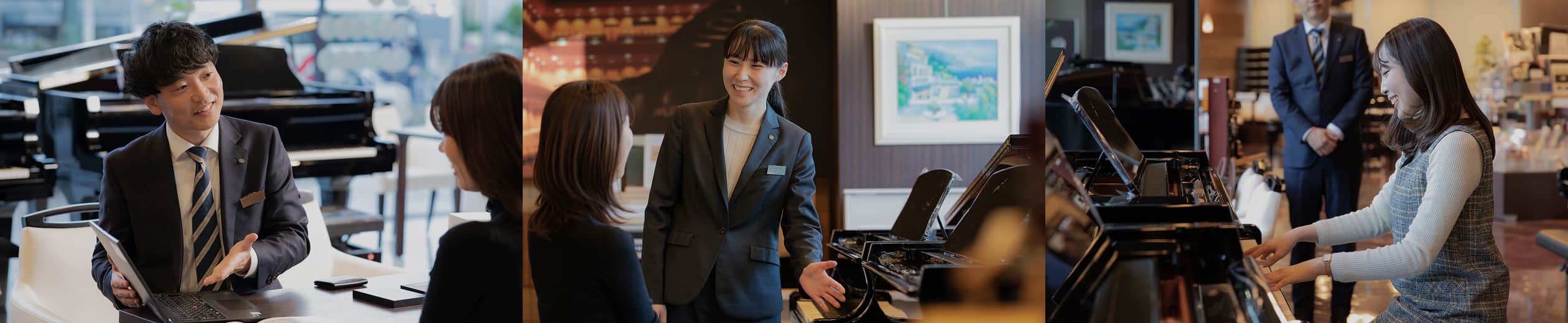 お客様がピアノの購入を検討している写真